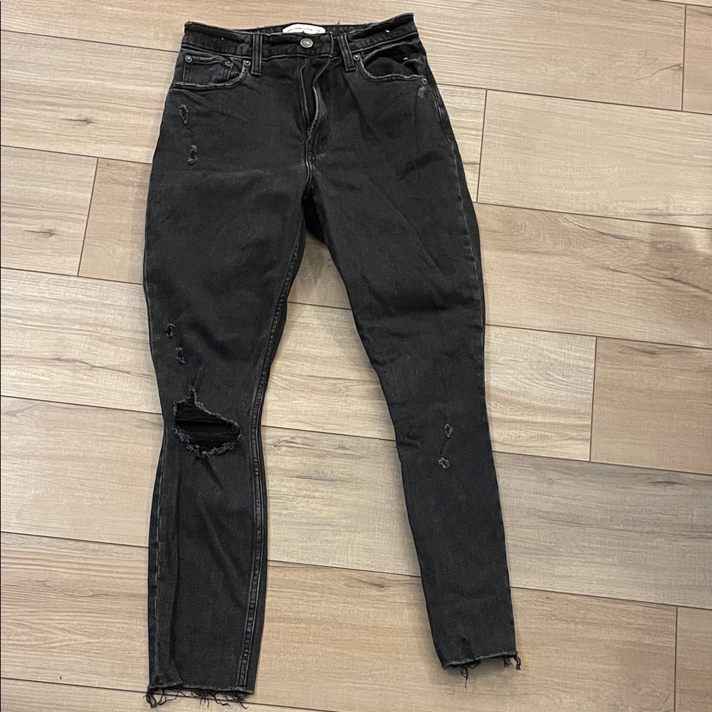 Abercrombie & Fitch Black Distressed- Curve Love-Skinny High Rise Jeans